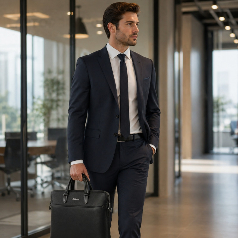 Executive Sleek Business Briefcase – Premium Black Leather (39cm)