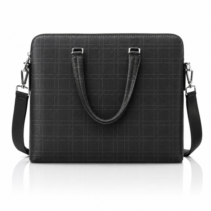 Men's Executive Grid-Patterned Leather Briefcase – Professional Black (38cm)