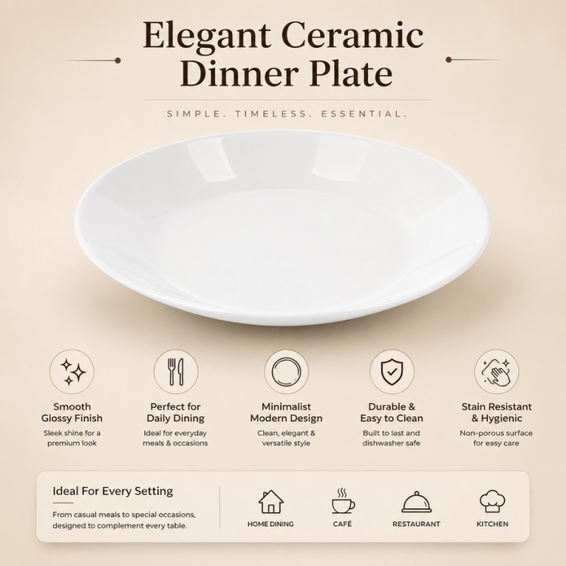 Premium Dinnerware Plate Set – White Elegant Design (18cm)