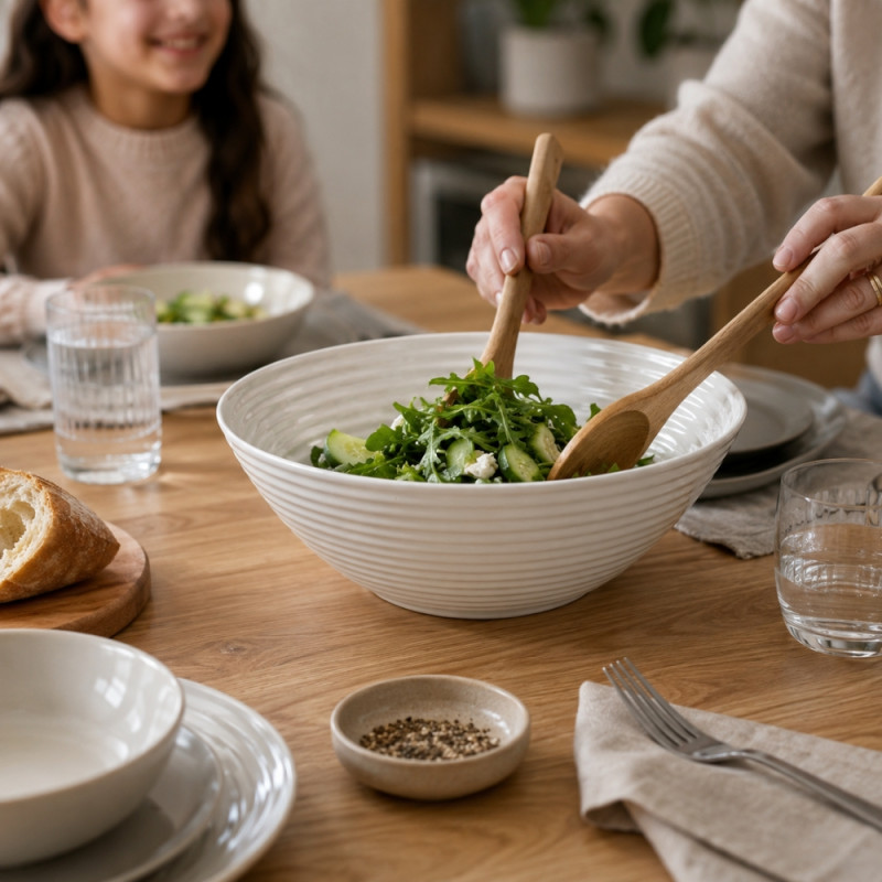 White Ribbed Ceramic Bowl