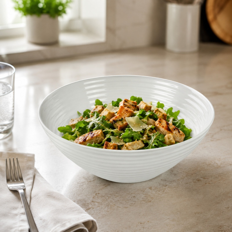 White Ribbed Ceramic Bowl