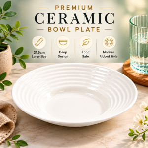 Premium Dinnerware Plate Set – White Elegant Design (21.5cm)