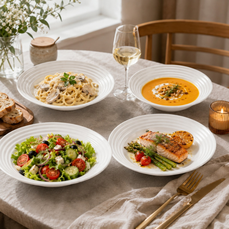 Premium Dinnerware Plate Set – White Elegant Design (21.5cm)