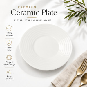 Premium Dinnerware Plate Set – White Elegant Design (19cm)