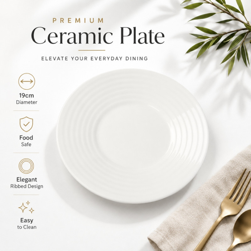 Premium Dinnerware Plate Set – White Elegant Design (19cm)