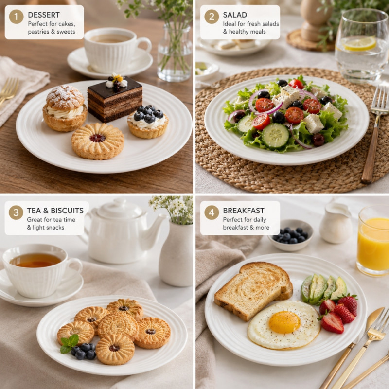 Premium Dinnerware Plate Set – White Elegant Design (19cm)