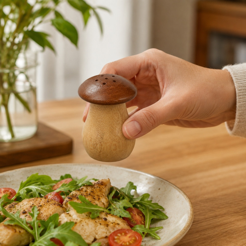 Wooden Mushroom Salt and Pepper Shakers – Rustic Brown (H-9 Cm X W-6 Cm)