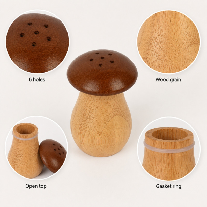 Wooden Mushroom Salt and Pepper Shakers – Rustic Brown (H-9 Cm X W-6 Cm)