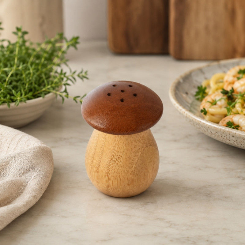 Wooden Mushroom Salt and Pepper Shakers – Rustic Brown (H-9 Cm X W-6 Cm)