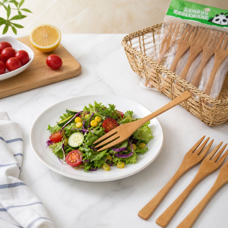 6-Piece Eco-Friendly Natural Bamboo Fork Set (15.2x2.5cm)