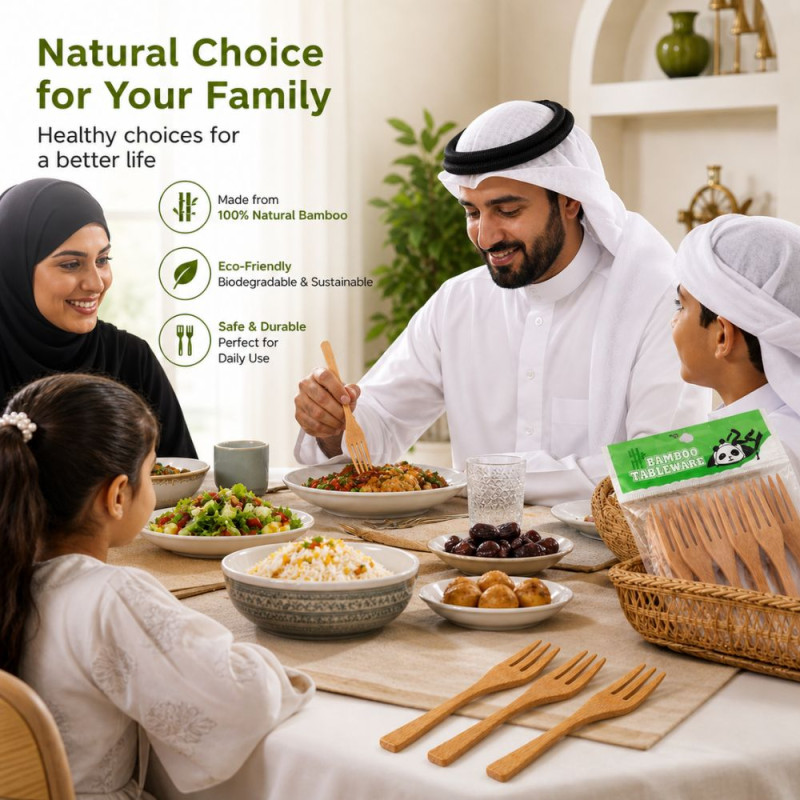 6-Piece Eco-Friendly Natural Bamboo Fork Set (15.2x2.5cm)