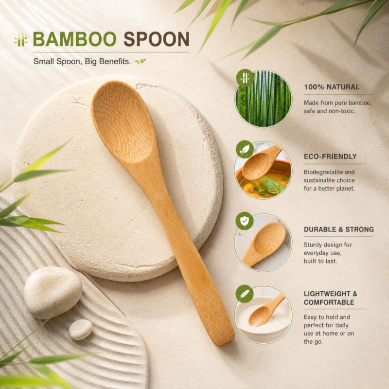 6-Piece Eco-Friendly Mini Bamboo Spoons Set – Wooden (12x2.5cm)