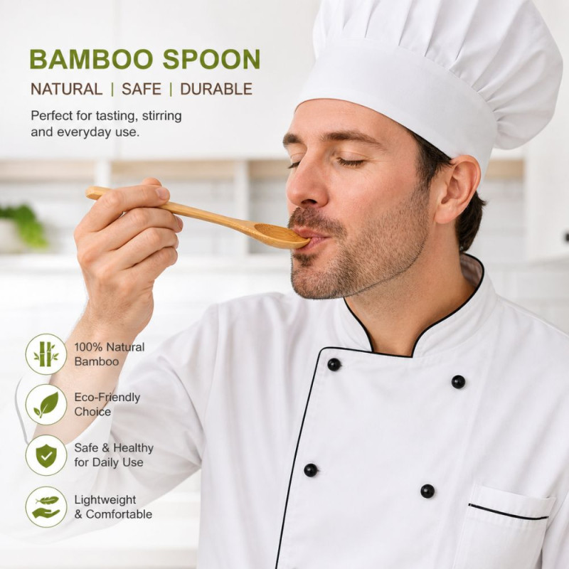 6-Piece Eco-Friendly Mini Bamboo Spoons Set – Wooden (12x2.5cm)