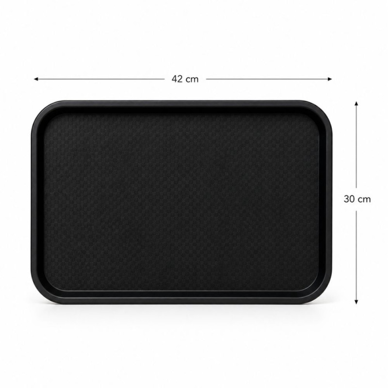 Professional Black Plastic Serving Tray – Sleek Rectangular Design (42cm)