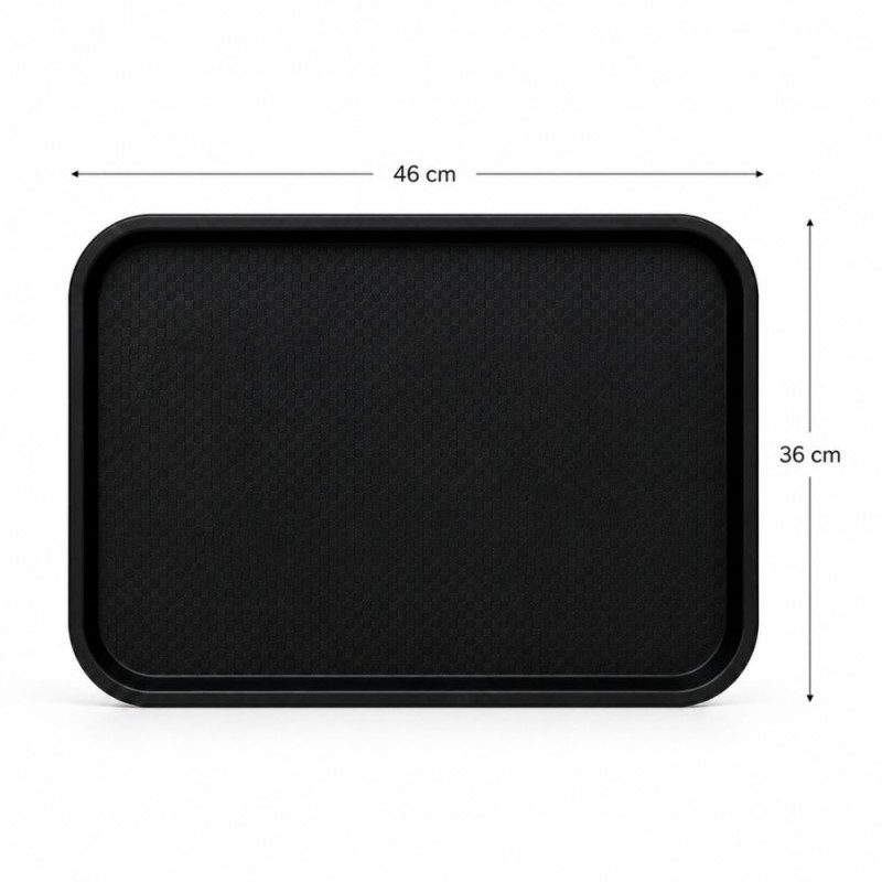 Professional Black Plastic Fast Food Tray – Durable Rectangular Design (46cm)