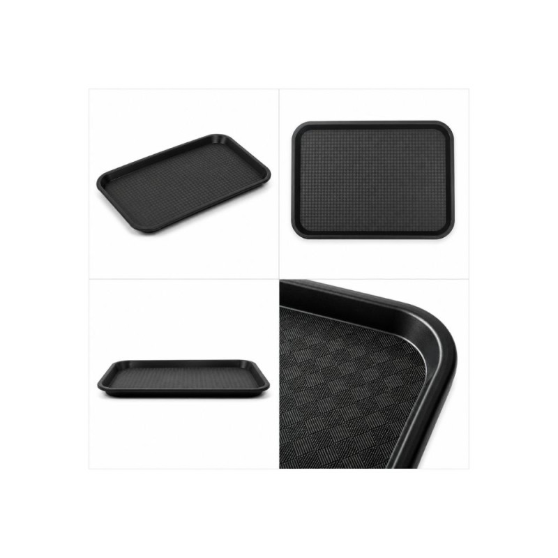 Professional Black Plastic Fast Food Tray – Durable Rectangular Design (46cm)