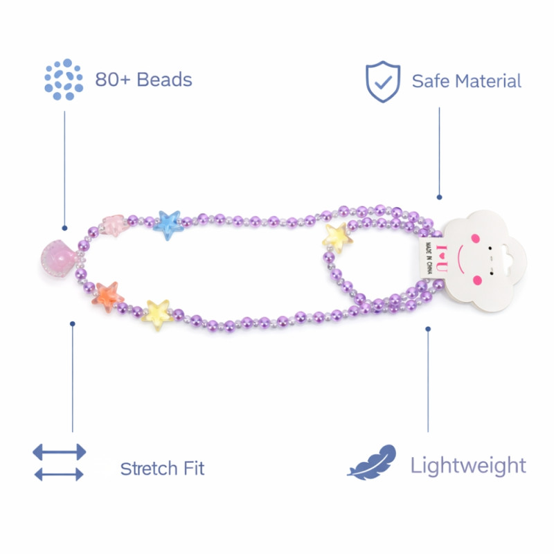 Kids’ "Stellar Pearl" 80-Piece Beaded Bracelet – Lavender &amp; Multi-Color