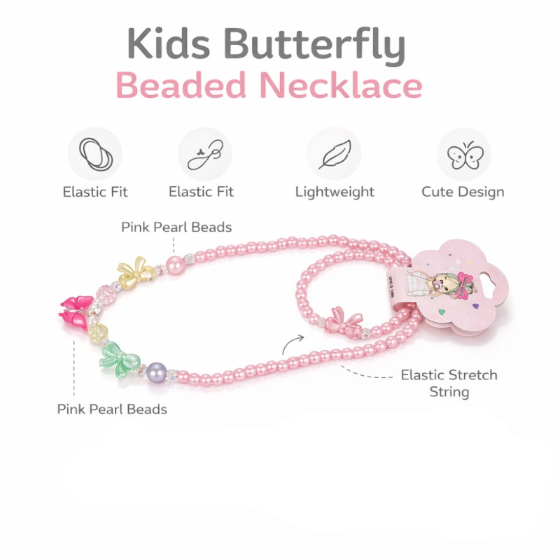 Kids’ 2-Piece Beaded Jewelry Set – Classic Pink