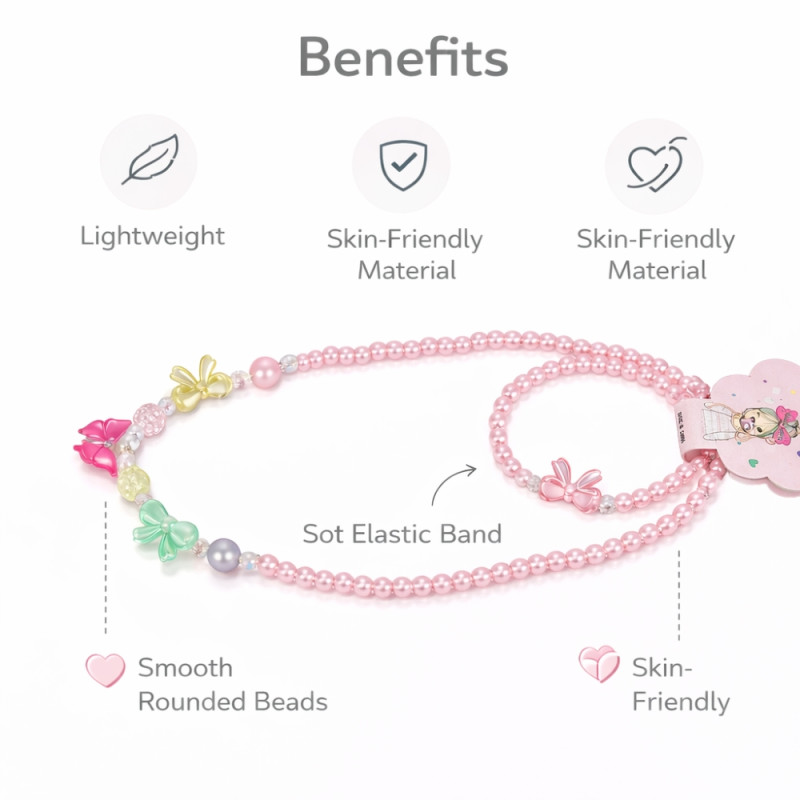 Kids’ 2-Piece Beaded Jewelry Set – Classic Pink