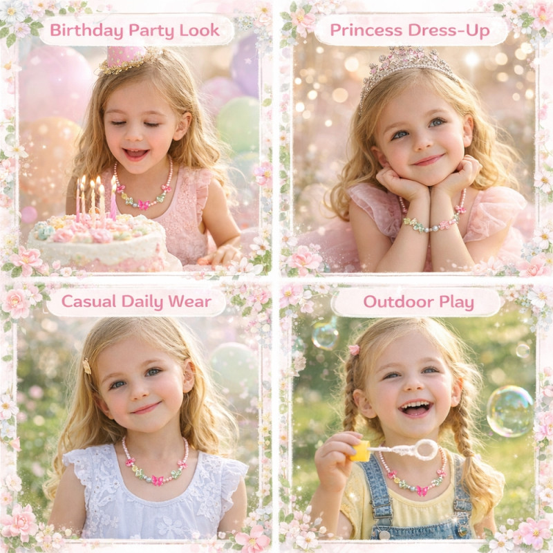 Kids’ 2-Piece Beaded Jewelry Set – Classic Pink
