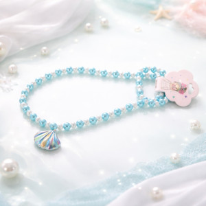 Kids’ "Ocean Sparkle" 80-Piece Beaded Necklace – Aqua & Pearl White Kids’ "Ocean Sparkle" 80-Piece Beaded Necklace – Aqua & Pearl White