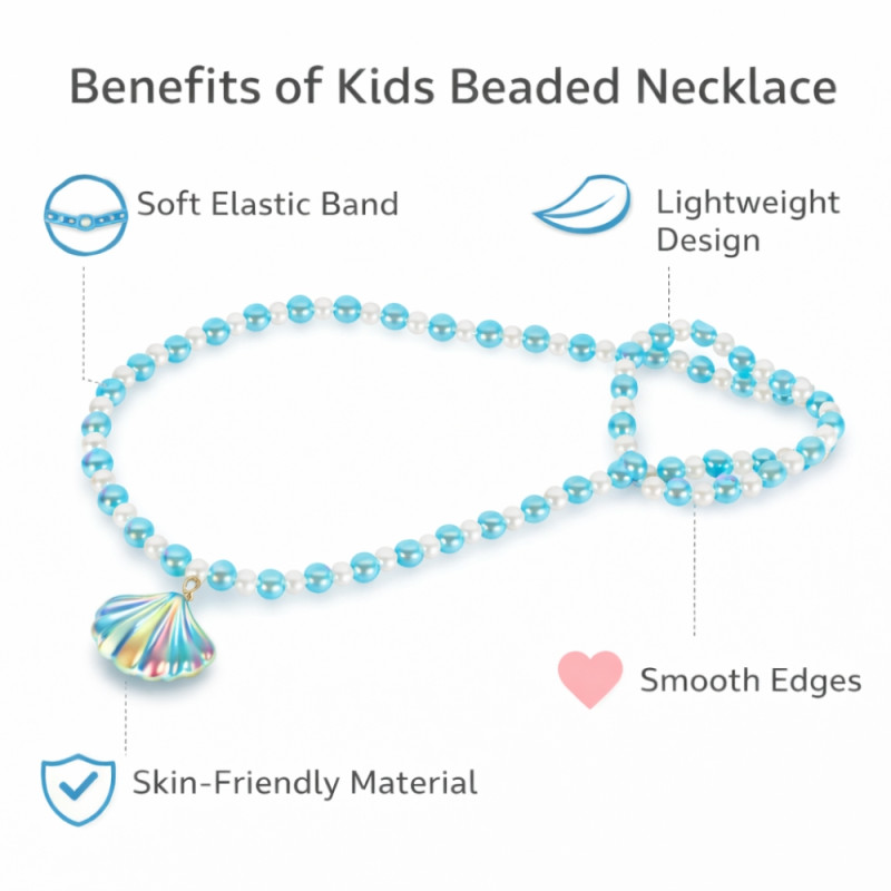Kids’ "Ocean Sparkle" 80-Piece Beaded Necklace – Aqua &amp; Pearl White