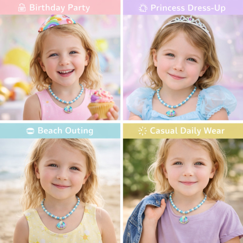 Kids’ "Ocean Sparkle" 80-Piece Beaded Necklace – Aqua &amp; Pearl White