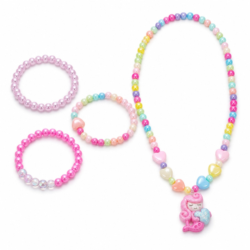 Charming PinkSheep Beaded Children's Jewelry Set - Colorful Necklaces & Bracelets - 4 PCS Multi-Color