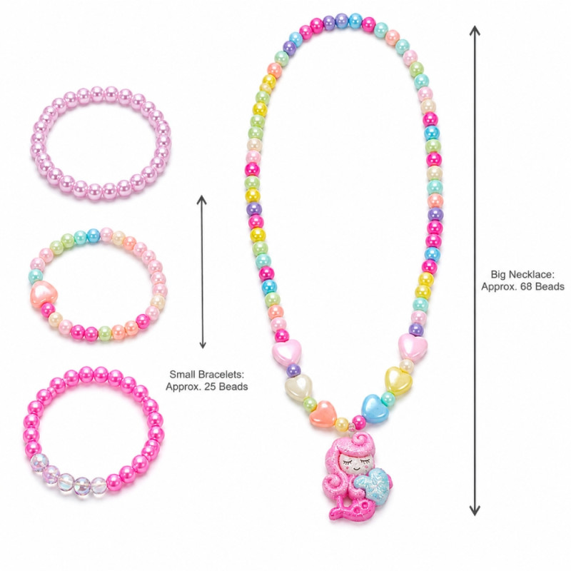Charming PinkSheep Beaded Children's Jewelry Set - Colorful Necklaces & Bracelets - 4 PCS Multi-Color