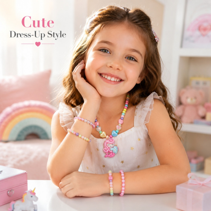 Charming PinkSheep Beaded Children's Jewelry Set - Colorful Necklaces & Bracelets - 4 PCS Multi-Color