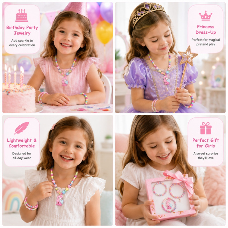 Charming PinkSheep Beaded Children's Jewelry Set - Colorful Necklaces & Bracelets - 4 PCS Multi-Color