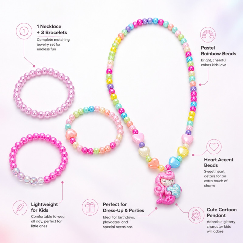 Charming PinkSheep Beaded Children's Jewelry Set - Colorful Necklaces & Bracelets - 4 PCS Multi-Color