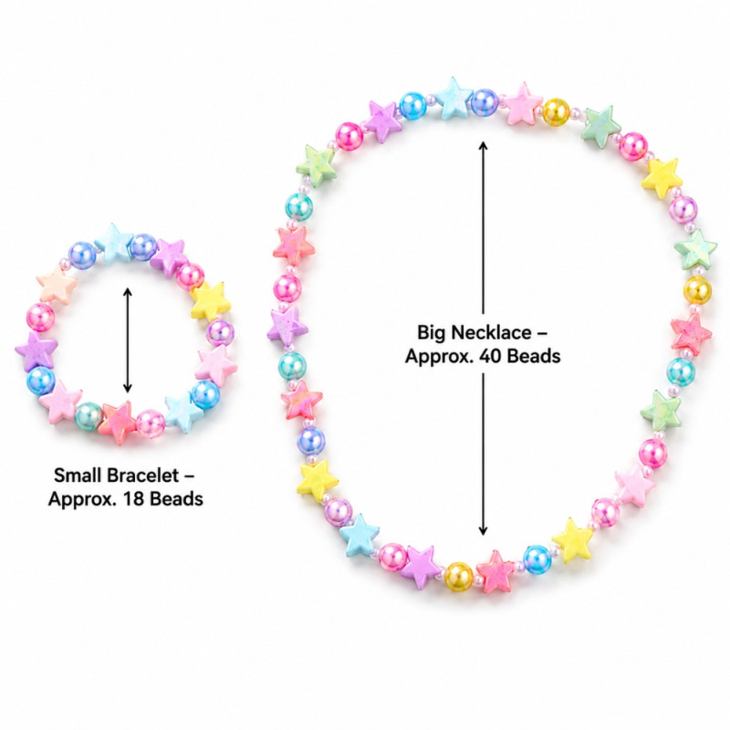 Vibrant Kids' Beaded Star Design Necklace & Bracelet Set - Multi-Color 2-Piece