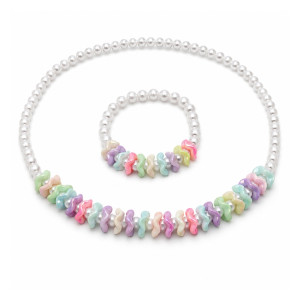 Chic Beaded Necklace & Bracelet Set | Pastel Pearl-Like & Wavy Accent Beads | 2-Piece, Multi-Color
