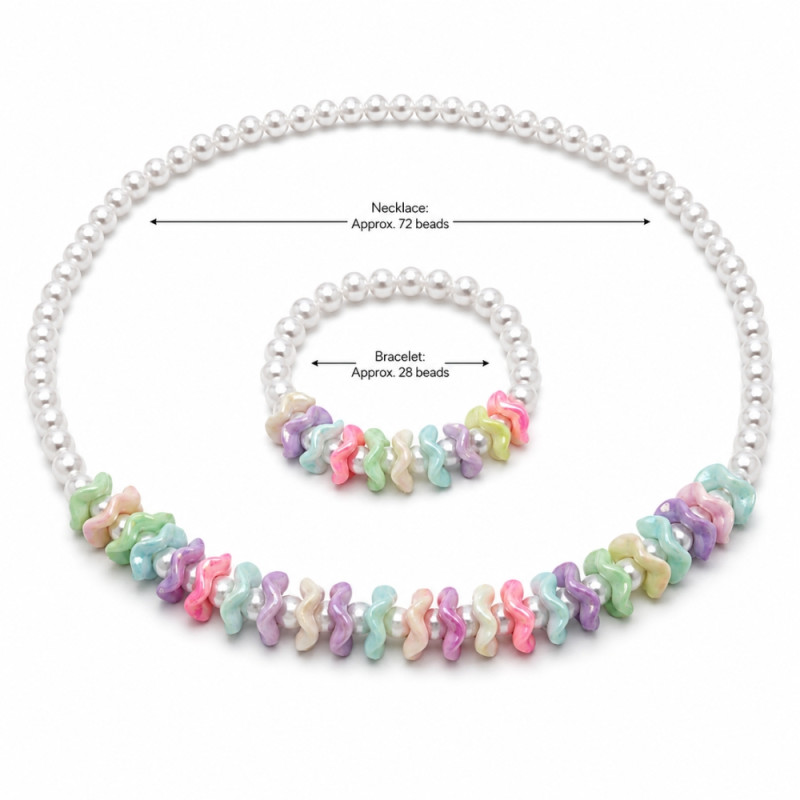 Chic Beaded Necklace & Bracelet Set | Pastel Pearl-Like & Wavy Accent Beads | 2-Piece, Multi-Color