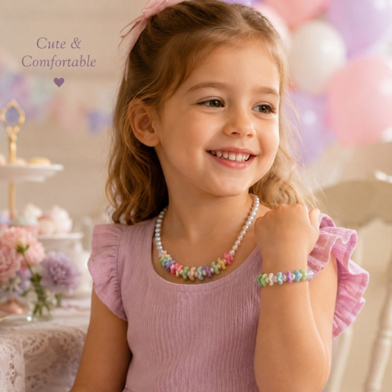 Chic Beaded Necklace & Bracelet Set | Pastel Pearl-Like & Wavy Accent Beads | 2-Piece, Multi-Color