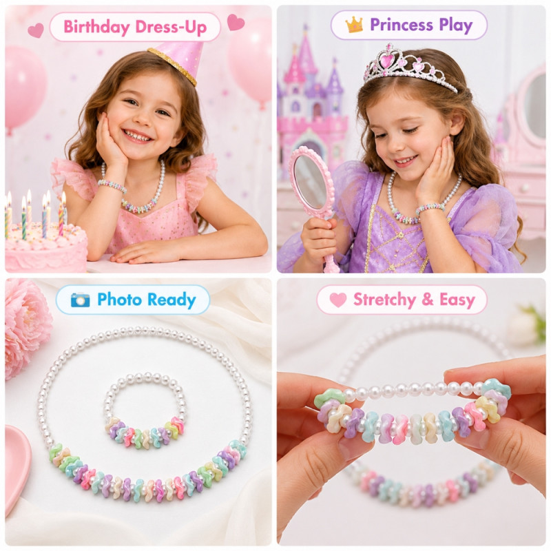 Chic Beaded Necklace & Bracelet Set | Pastel Pearl-Like & Wavy Accent Beads | 2-Piece, Multi-Color