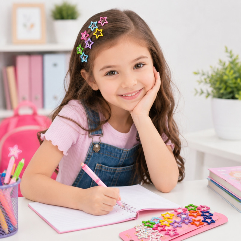 Playful 20-Piece Colorful Star-Shaped Snap Hair Clips with Glossy Finish – Multi Color (20pcs)