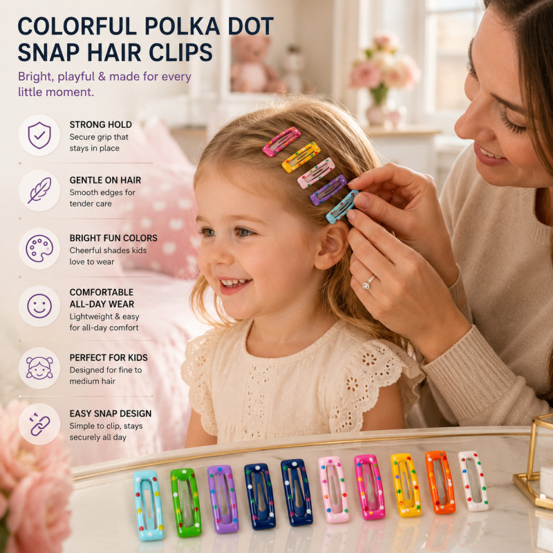 Colorful Polka Dot Snap Hair Clips
