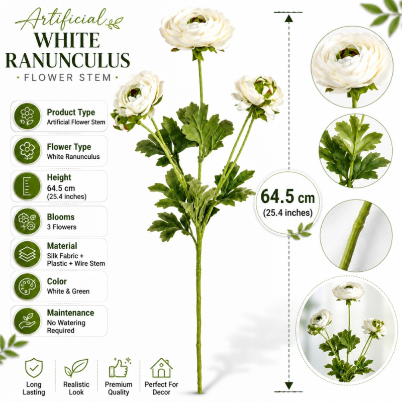 Sleek Tier Artificial Flower Designed for Home Décor &amp; Event Styling – White (T-64.5 CM)
