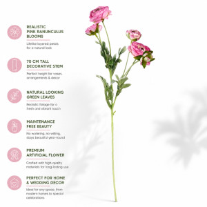 True Series Artificial Ranunculus Spray Designed for Home Décor &amp; Event Styling – Pink (T-70 CM)