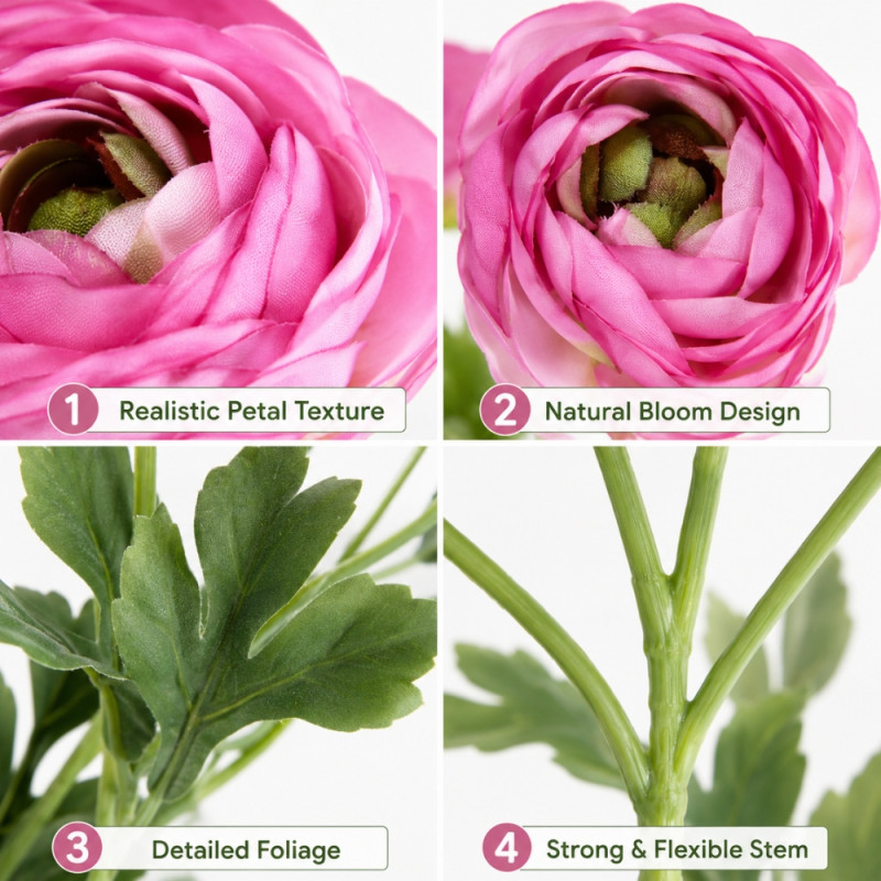 True Series Artificial Ranunculus Spray Designed for Home Décor &amp; Event Styling – Pink (T-70 CM)