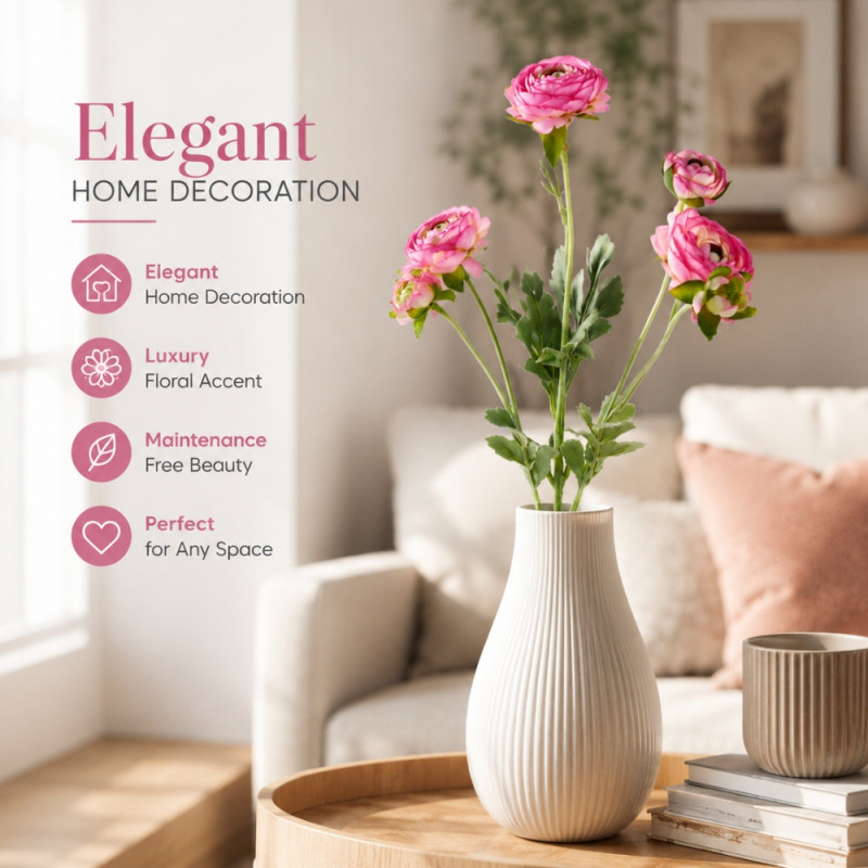 True Series Artificial Ranunculus Spray Designed for Home Décor &amp; Event Styling – Pink (T-70 CM)