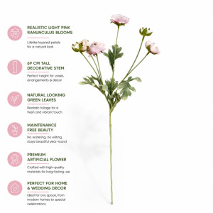 Gentle Grade Artificial Ranunculus Stem Designed for Home Décor &amp; Event Styling – Light Pink (H-69 CM)
