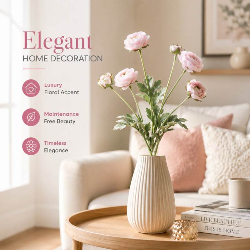 Gentle Grade Artificial Ranunculus Stem Designed for Home Décor &amp; Event Styling – Light Pink (H-69 CM)