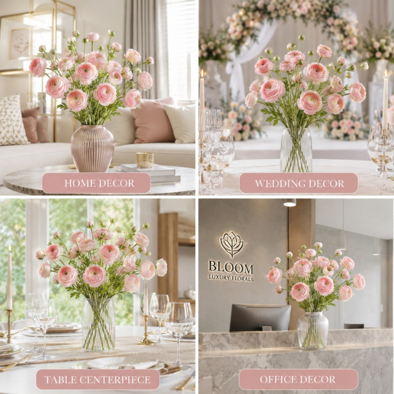 Gentle Grade Artificial Ranunculus Stem Designed for Home Décor &amp; Event Styling – Light Pink (H-69 CM)