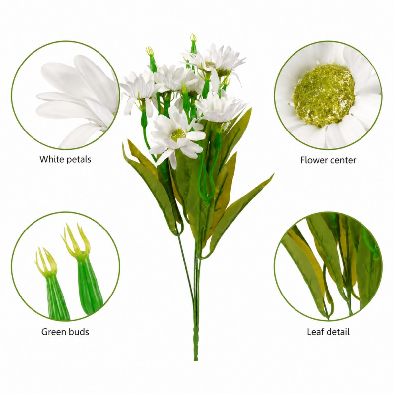 Smooth Class Artificial Daisy Bouquet Designed for Home Décor &amp; Event Styling – White (H-40 CM)