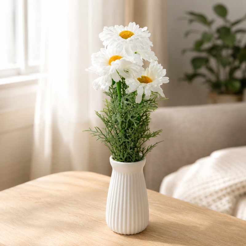 Swift Plus Artificial Daisy Bouquet Designed for Home Décor &amp; Event Styling – White (H-32 CM)