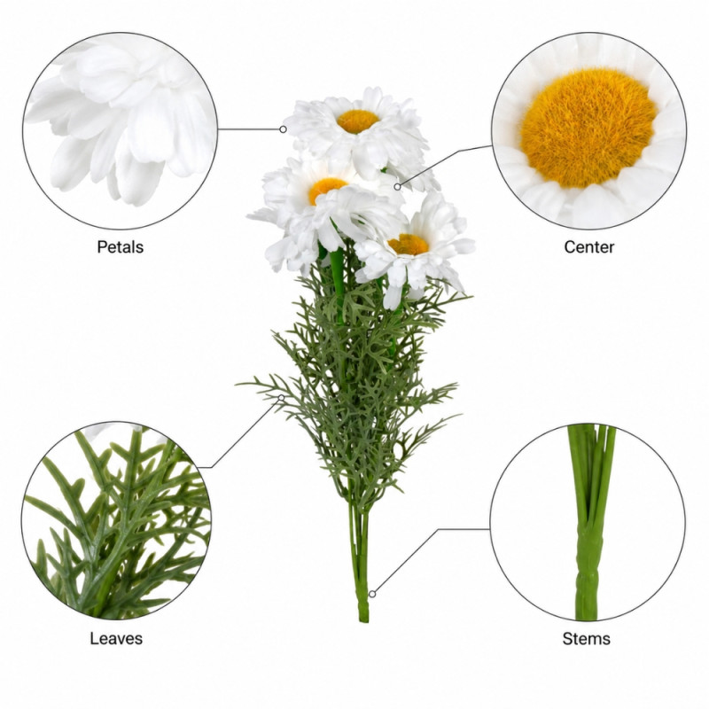 Swift Plus Artificial Daisy Bouquet Designed for Home Décor &amp; Event Styling – White (H-32 CM)