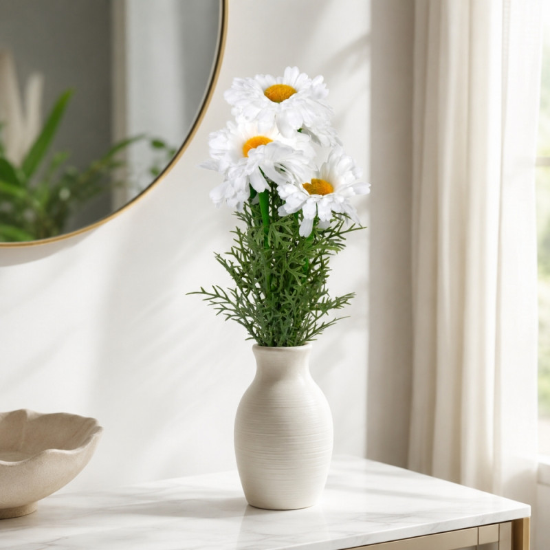 Swift Plus Artificial Daisy Bouquet Designed for Home Décor &amp; Event Styling – White (H-32 CM)